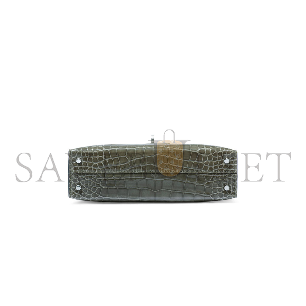 H**mes master mini kelly ii glossy crocodile turtledove gray silver buckle (19*12*5.5cm)